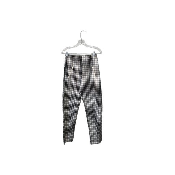 Vintage Black White Plaid Pants Women’s Size 31 Elastic Waist Tapered Trousers - Picture 2 of 4